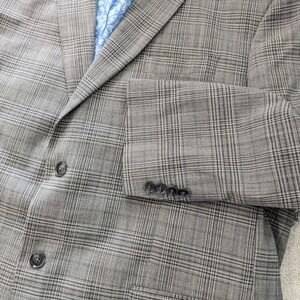 Oak Hill Mens Plaid Blazer Jacket Gray Blue Lining Sport Coat Size 2XL